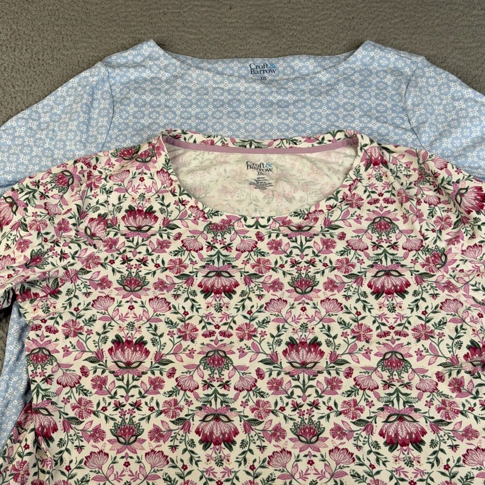 LOT OF 2 CROFT & BARROW Shirt Womens XXL Blue Red Classic Tee Cotton